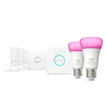 Philips Hue Starter Set "Secure" 2x Lampen, E27, 3x Kontaktsensoren und Bewegungsmelder