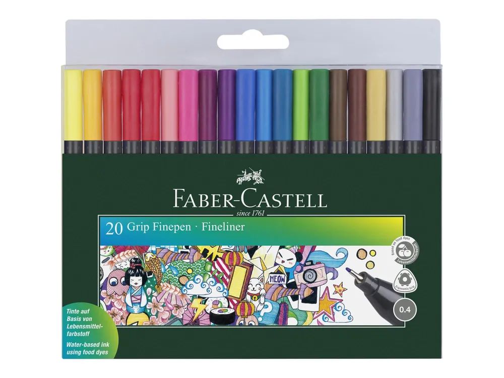 FABER-CASTELL GRIP - Fineliner - verschiedene Farben - wasserbasierte Tinte - 0.4 mm (Packung mit 20)