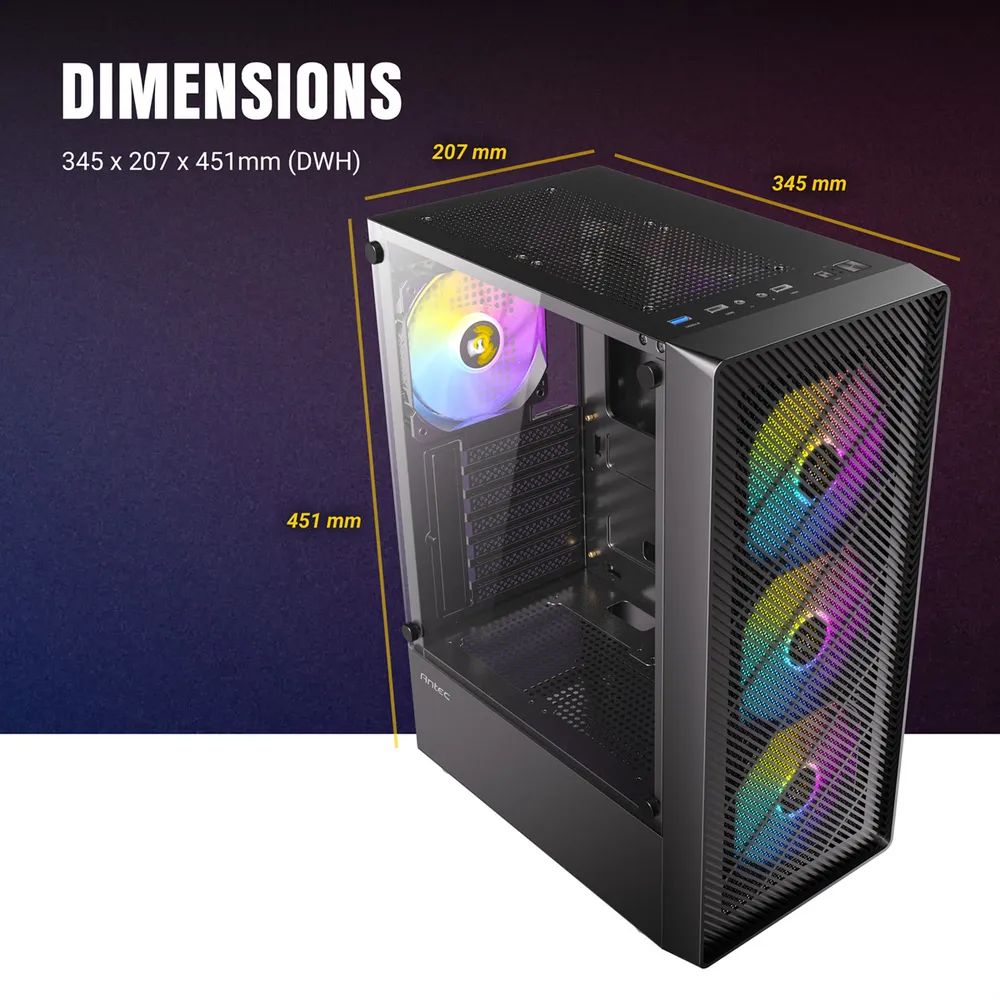 ANTEC AX26 RGB Elite PC Gehäuse Midi Tower Gaming ATX, schwarz