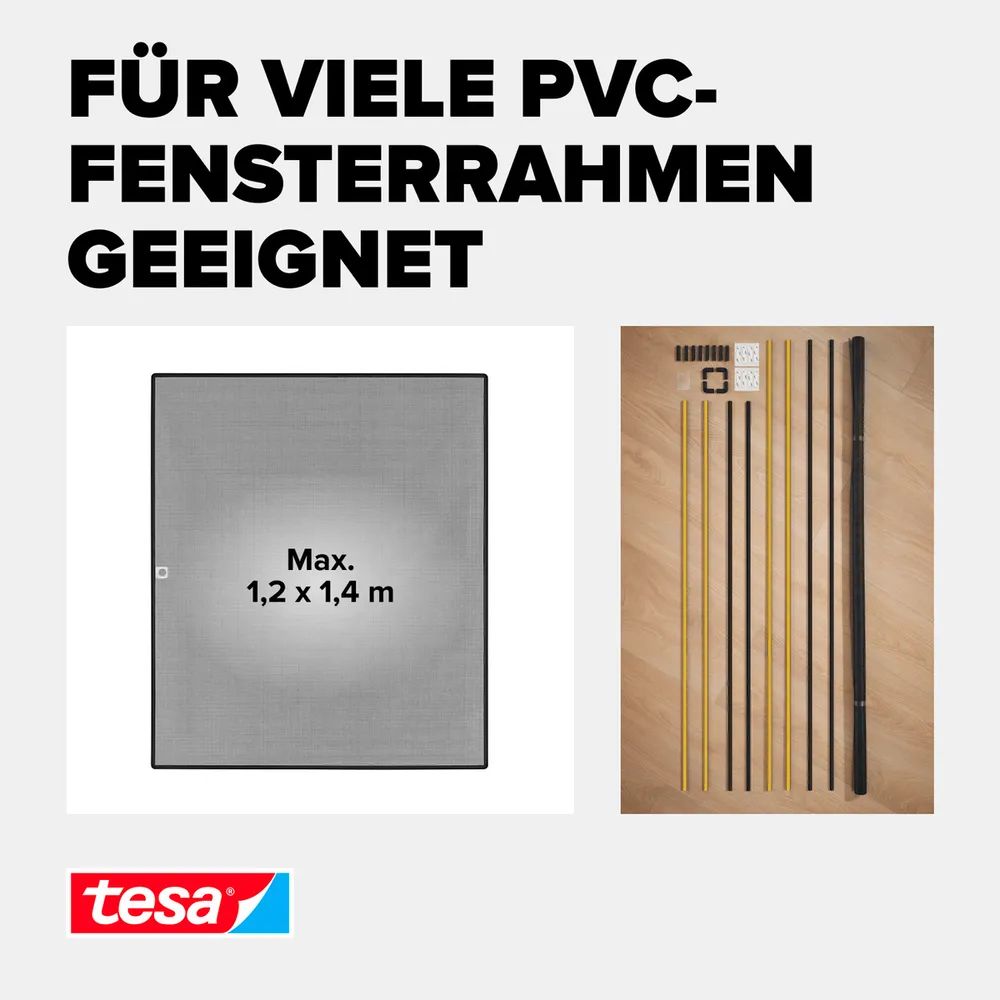 tesa® Clip-On Insektenschutz 1,30 × 1,50 m – zuschneidbar & anklipsbar – für Fensterrahmen
