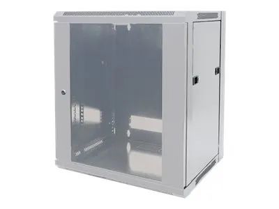 Intellinet Network Cabinet, Wall Mount (Standard), 12U, Usable Depth 410mm/Width 510mm, Grey, Flatpack, Max 60kg, Metal & Glass Door, Back Panel, Removeable Sides, Suitable also for use on desk or floor, 19",Parts for wall install (eg screws/rawl plu