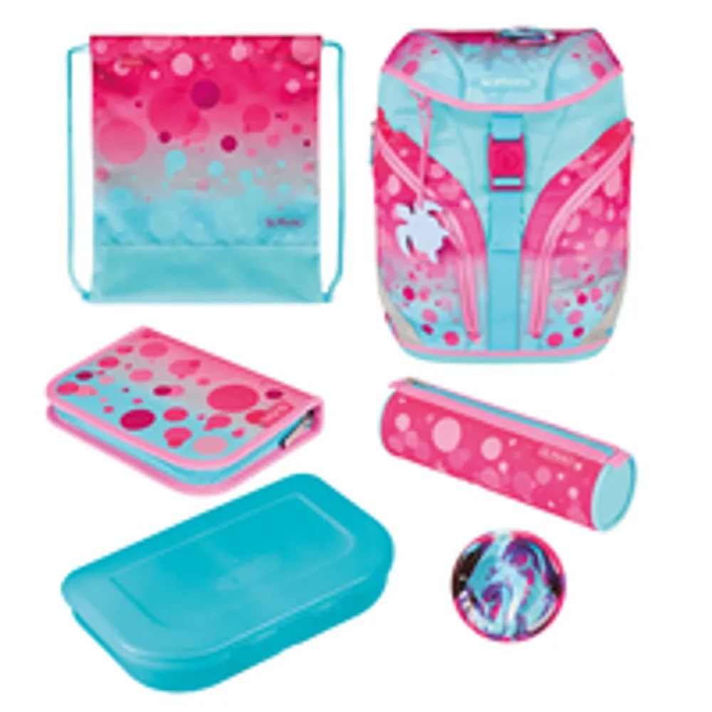 Herlitz SoftLight Plus GreenLine Pink Bubbles - Pencil pouch - Sporttasche - Brotdose - Federmäppchen - Schultasche - Mädchen - Weiterführende & Grundschule - Rucksack - 16 l - Seitentasche