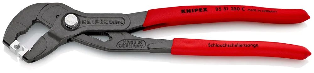 KNIPEX Schlauchschellenzange für Click-Schellen mit rutschhemmendem Kunststoff überzogen grau atramentiert 250 mm
