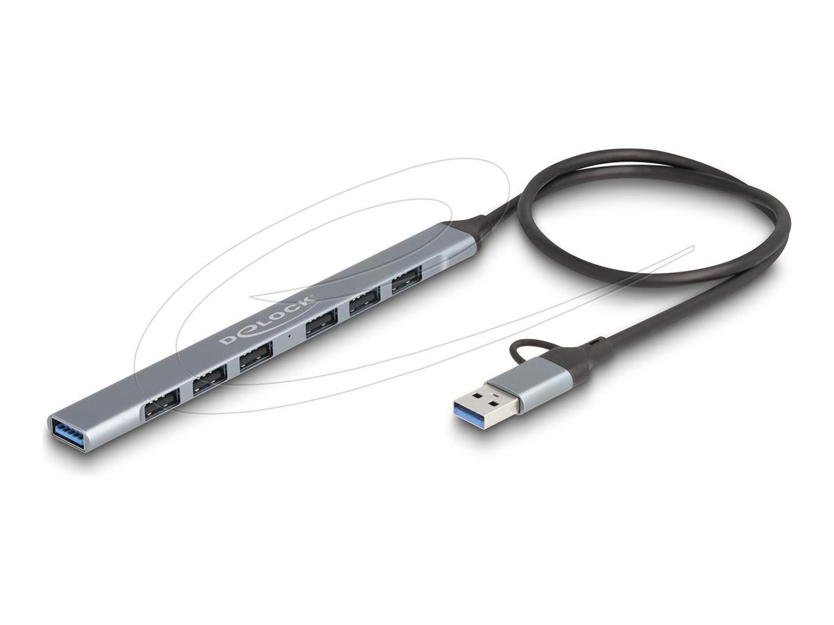Delock 7 Port Slim USB Hub mit Type-C oder Typ-A zu 1 x 5 Gbps+ 6