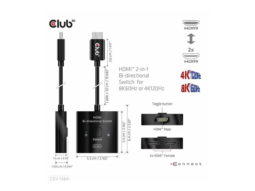Club 3D CSV-1384 - Video/Audio-Schalter - 2-in-1, bidirektional