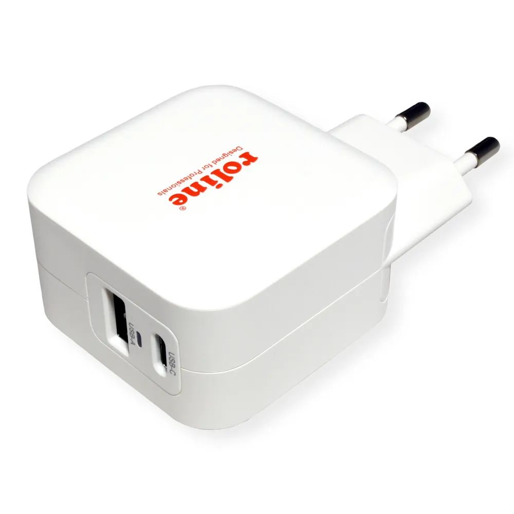 ROLINE USB Charger mit Euro-Stecker, 2 Port (Typ-A QC3.0, Typ-C PD), 38W