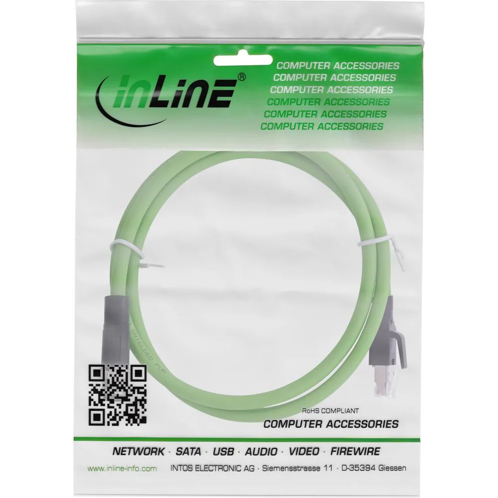 InLine Industrie Netzwerkkabel - M12 4-pin D-kodiert St. zu RJ45 St. - PUR - 2m
