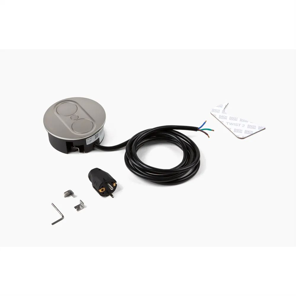 BACHMANN TWIST 2 1xCEE7/3 1xUSB A/C 22W 2,0m AEH Edelstahl-Optik rund
