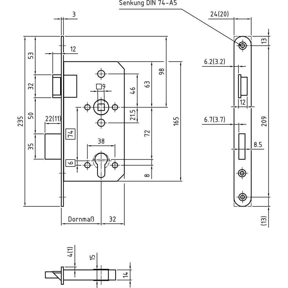 BMH Fluchttürschloss 1013 PZW, 1-flg. Funktion E/EN179,links,DM 65/24,Edelstahl