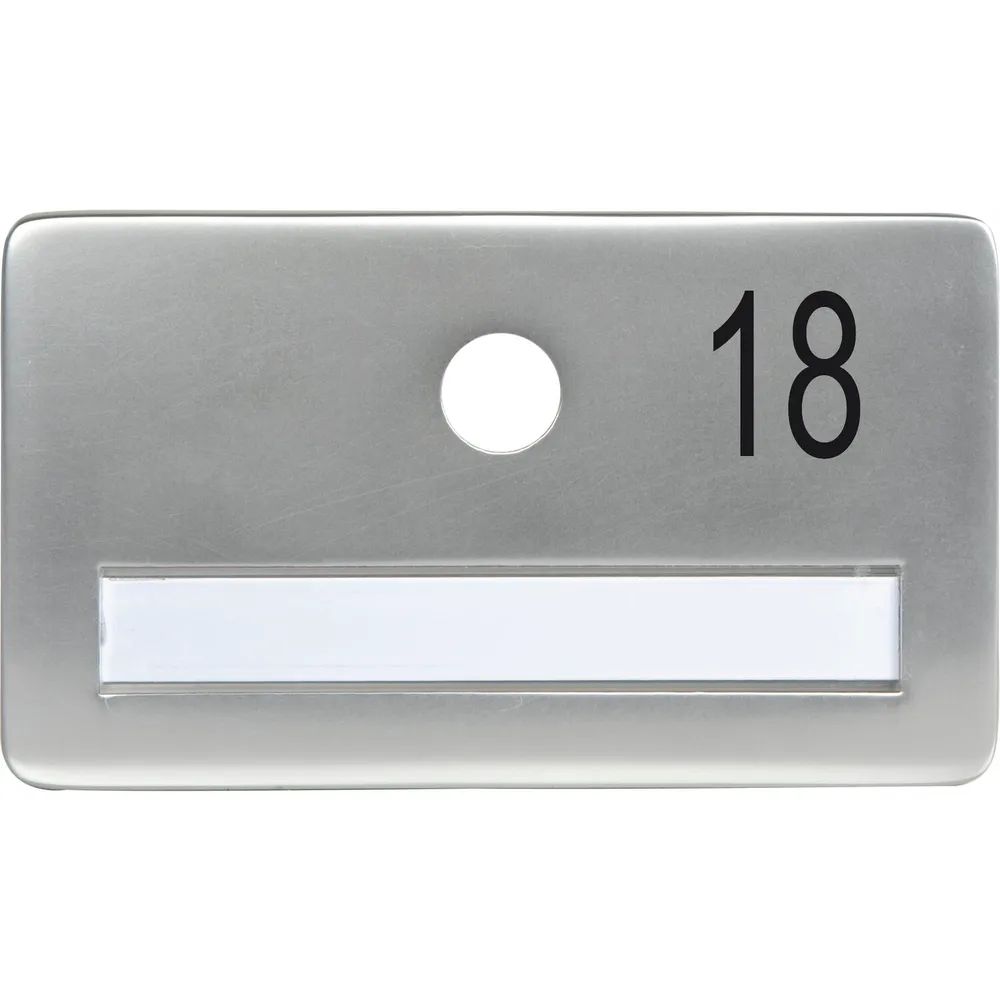 SOLIDO Namensschild ohne Spion, Bohrung ø 14, Alu silber eloxiert, Gravur Nr. 18