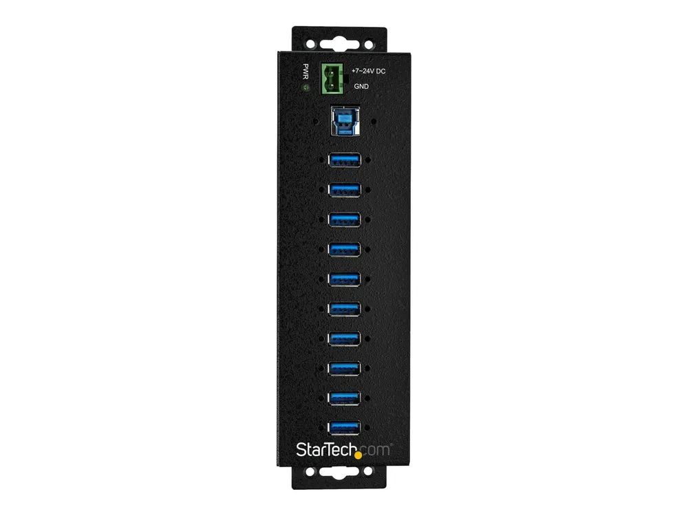 StarTech.com HB30A10AME USB 3.0 Hub (10-Port, Din-Rail, Industrielle Anwendung, externes Netzteil, Uberspannungsschutz, ESD, 350 W, 15 kV)