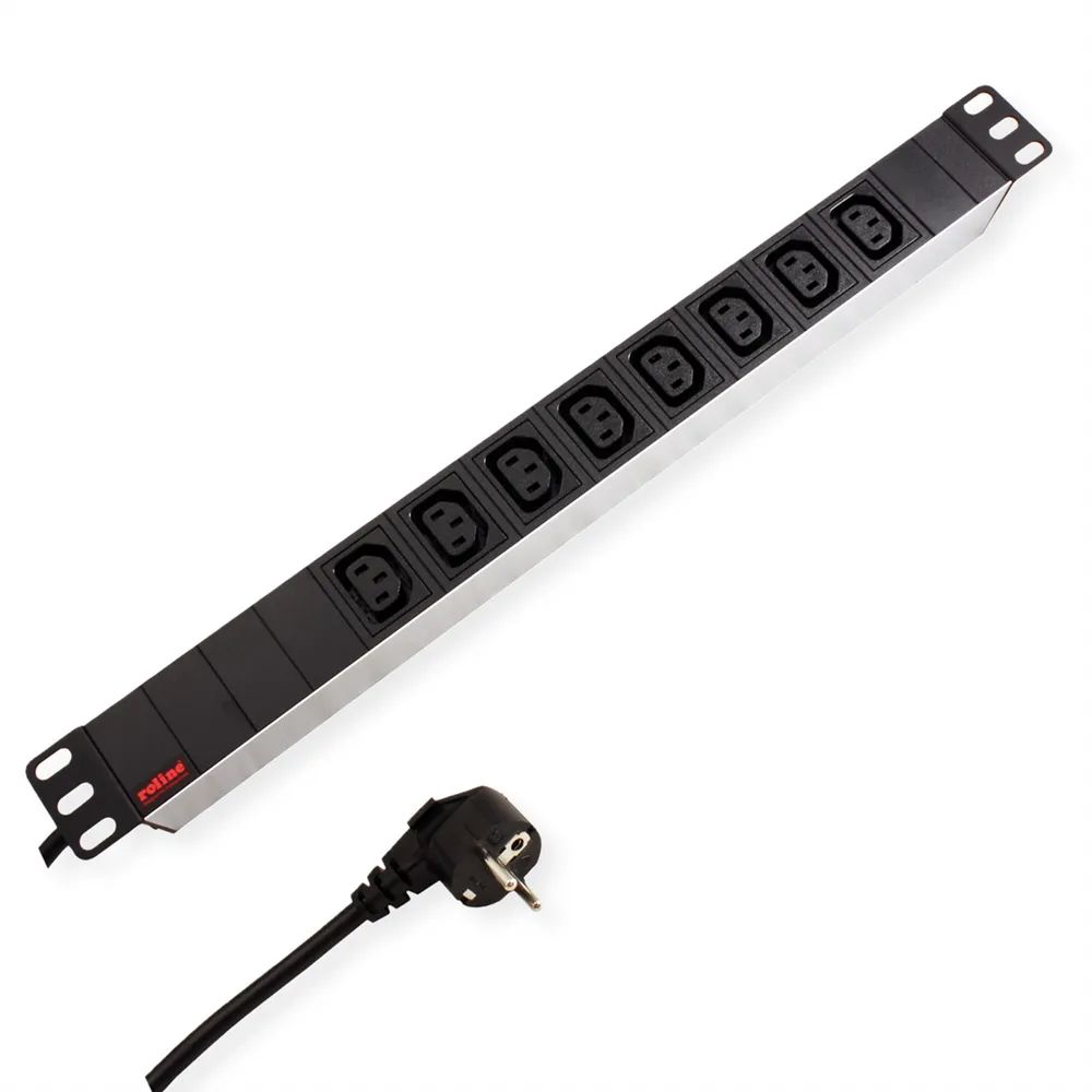 ROLINE 19-Zoll-Steckdosenleiste 8fach C13, Schutzkontakt-Stecker, Aluminium, 2 m