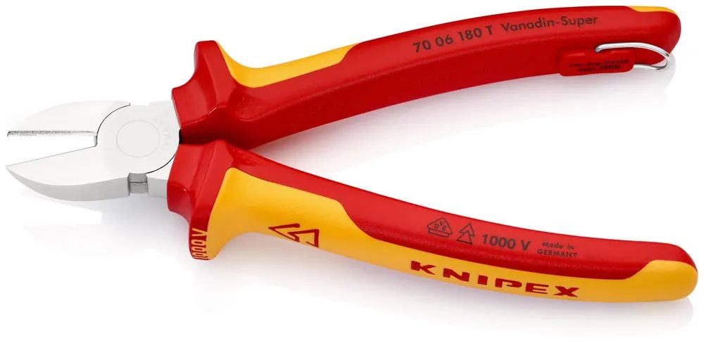 KNIPEX 70 06 180 T Seitenschneider isoliert mit 2K-Hüllen 180 mm
