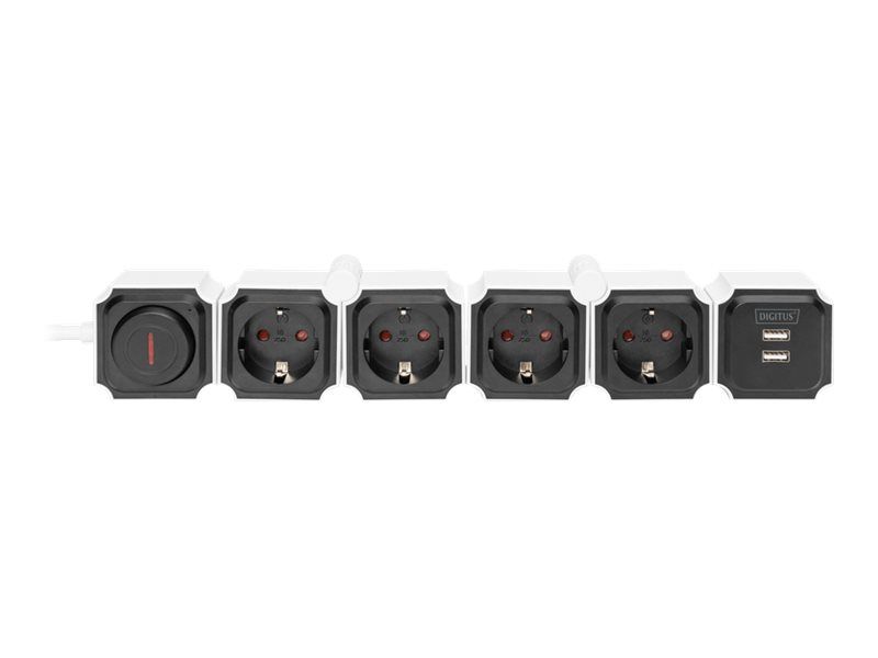 DIGITUS DA-70620 - Steckdosenleiste - Wechselstrom 250 V - 3680 Watt - Eingabe, Eingang Stromversorgung - Ausgangsanschlüsse: 4 (4 x Spannung, 2 x USB)