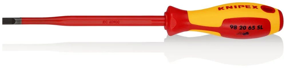 KNIPEX Schraubendreher (Slim) für Schlitzschrauben isolierender Mehrkomponenten-Griff, VDE-geprüft brüniert 262 mm