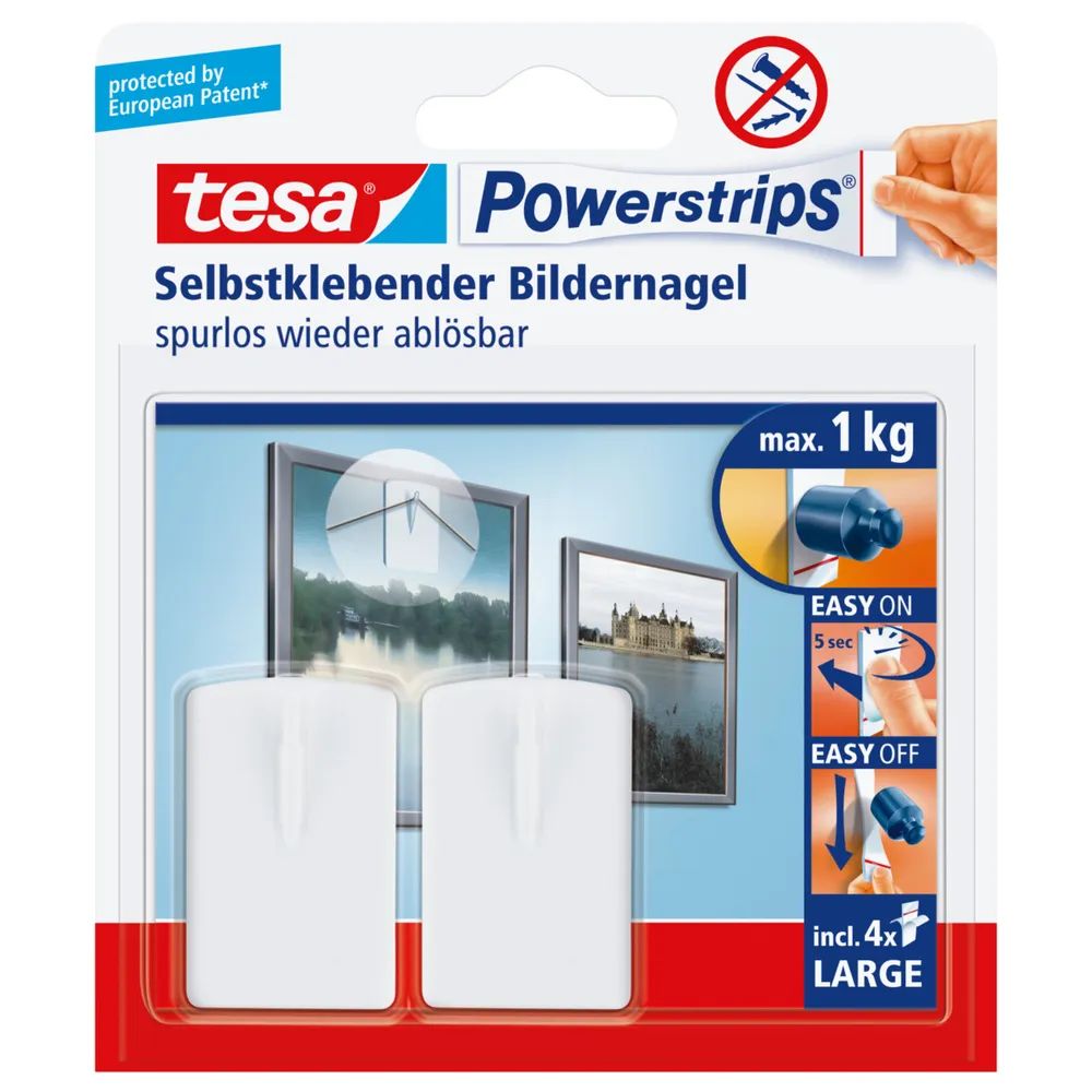 Tesa 58031-00020-20 - Indoor - Bildhaken - Weiß - Klebestreifen - 1 kg - Rechteck