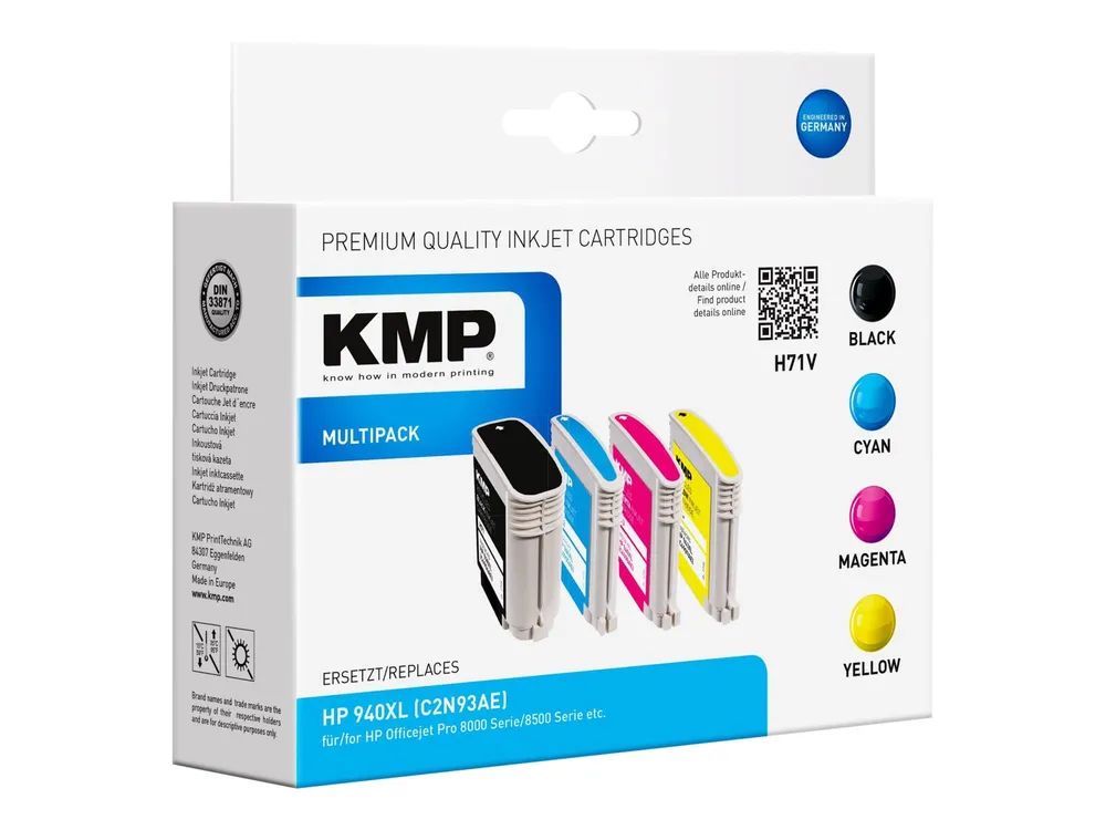 KMP MULTIPACK H71V - 4er-Pack - Schwarz, Gelb, Cyan, Magenta - kompatibel - Tintenpatrone (Alternative zu: HP 940XL, HP C4906AE, HP C4907AE, HP C4908AE, HP C4909AE)