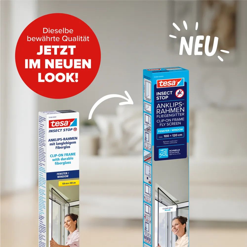 tesa® Clip-On Insektenschutz 1,30 × 1,50 m – weiß – anpassbar & ohne Bohren – für Fensterrahmen