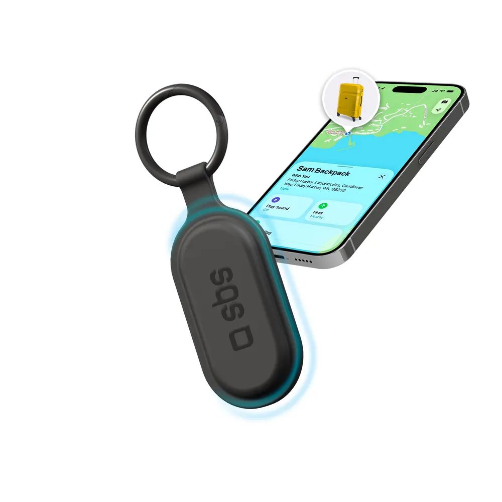 SBS TRACK MY LUGGAGE Tracker, kompatibel mit Apple "Wo ist?" und Android "Find Hub", schwarz 