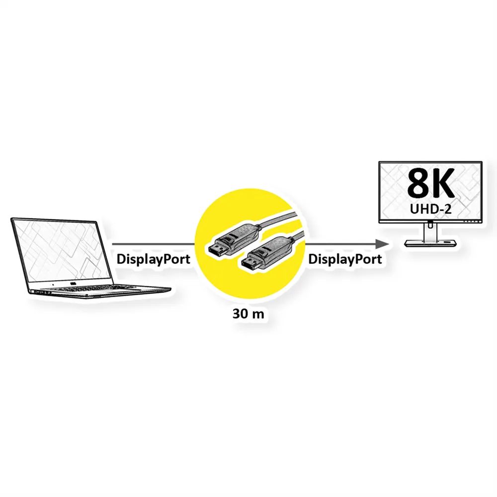 ROLINE DisplayPort v1.4 Kabel (AOC), ST/ST, 30 m