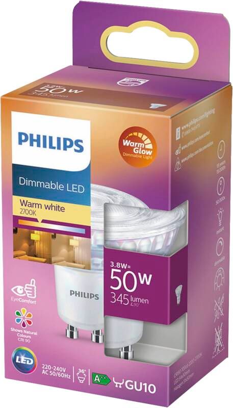 Philips 77423300 LED monocolore ERP F A - G GU10 Riflettore 3.8 W 50 Bianco caldo O