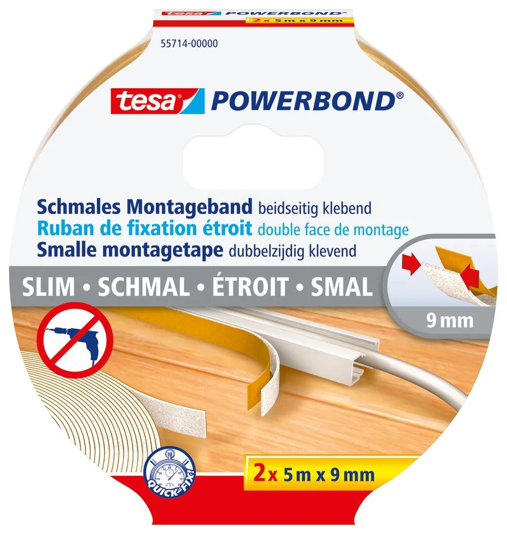 Tesa 55714-00000 - Montageband - Mehrfarbig - 5 m - Indoor - Kunststoff - Holz - 9 mm