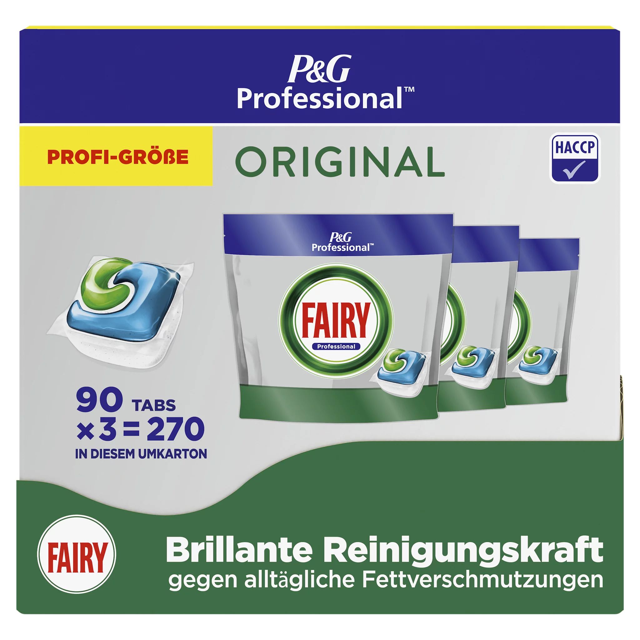 Fairy Professional Original Spülmaschinen-Tabs, 90 Spülgänge, Brillante Reinigungsleistung bei Alltä
