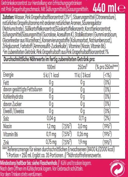 SodaStream drink mix Pink Grapefruit Zuckerfrei 440ml
