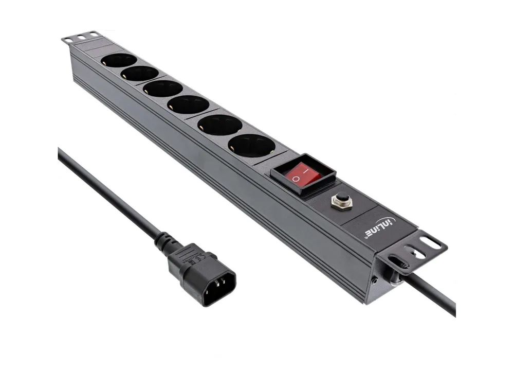 InLine 19" Steckdosenleiste - 6-fach Schutzkontakt - C14 Stecker - Überlastschutz