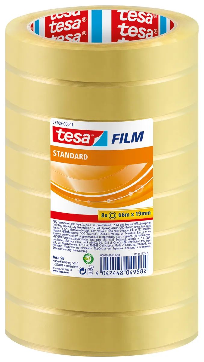 tesa® Tesafilm Standard – 8 Rollen à 19 mm x 66 m – praktischer Tower