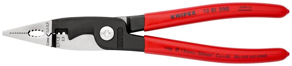 KNIPEX Elektro-Installationszange mit Kunststoff überzogen schwarz atramentiert 200 mm