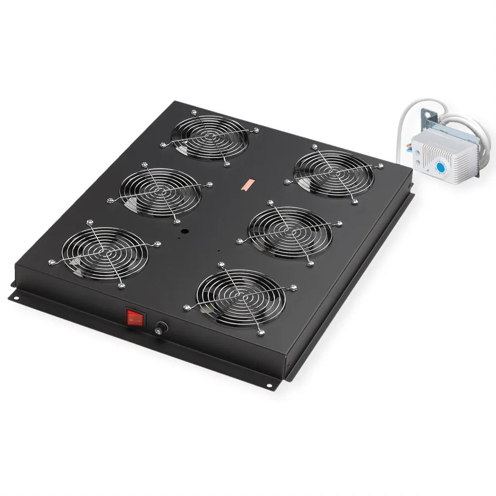 ROLINE Rack-Lüfter - 6 Lüfter mit Thermostat - auf Dach montierbar - Jet Black, RAL 9005 - 48.3 cm (19")