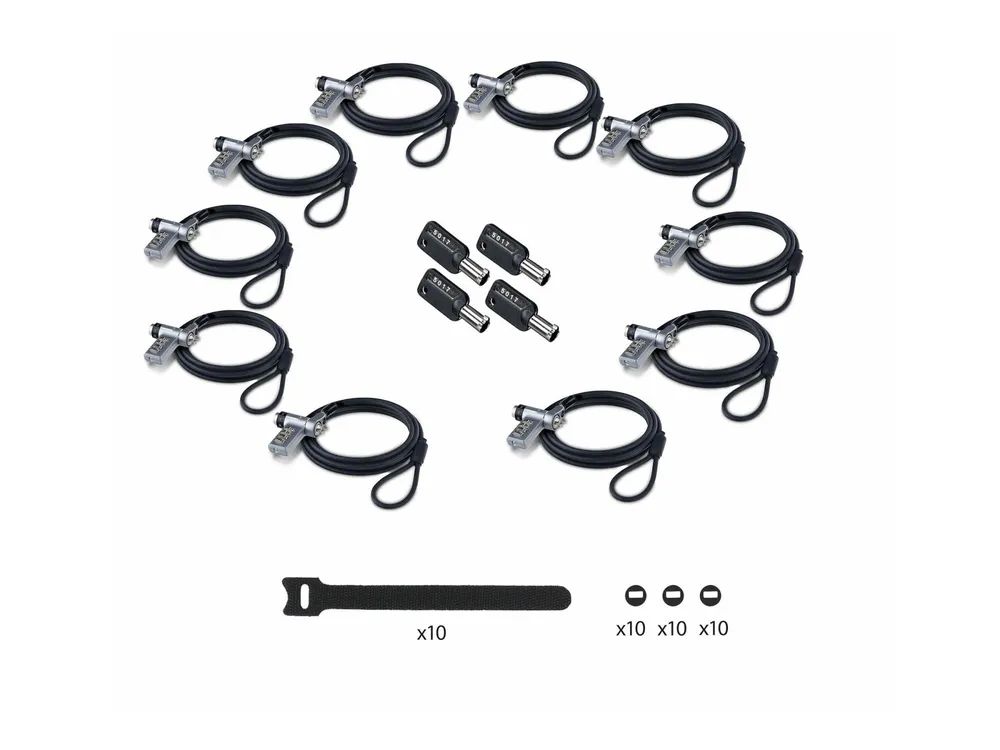 StarTech.com Startech - Sicherheitskabelschloss - 3-in-1, keyed alike/combination security cable lock, anti-theft - schwarz & silber - 2 m - TAA-konform (Packung mit 10)
