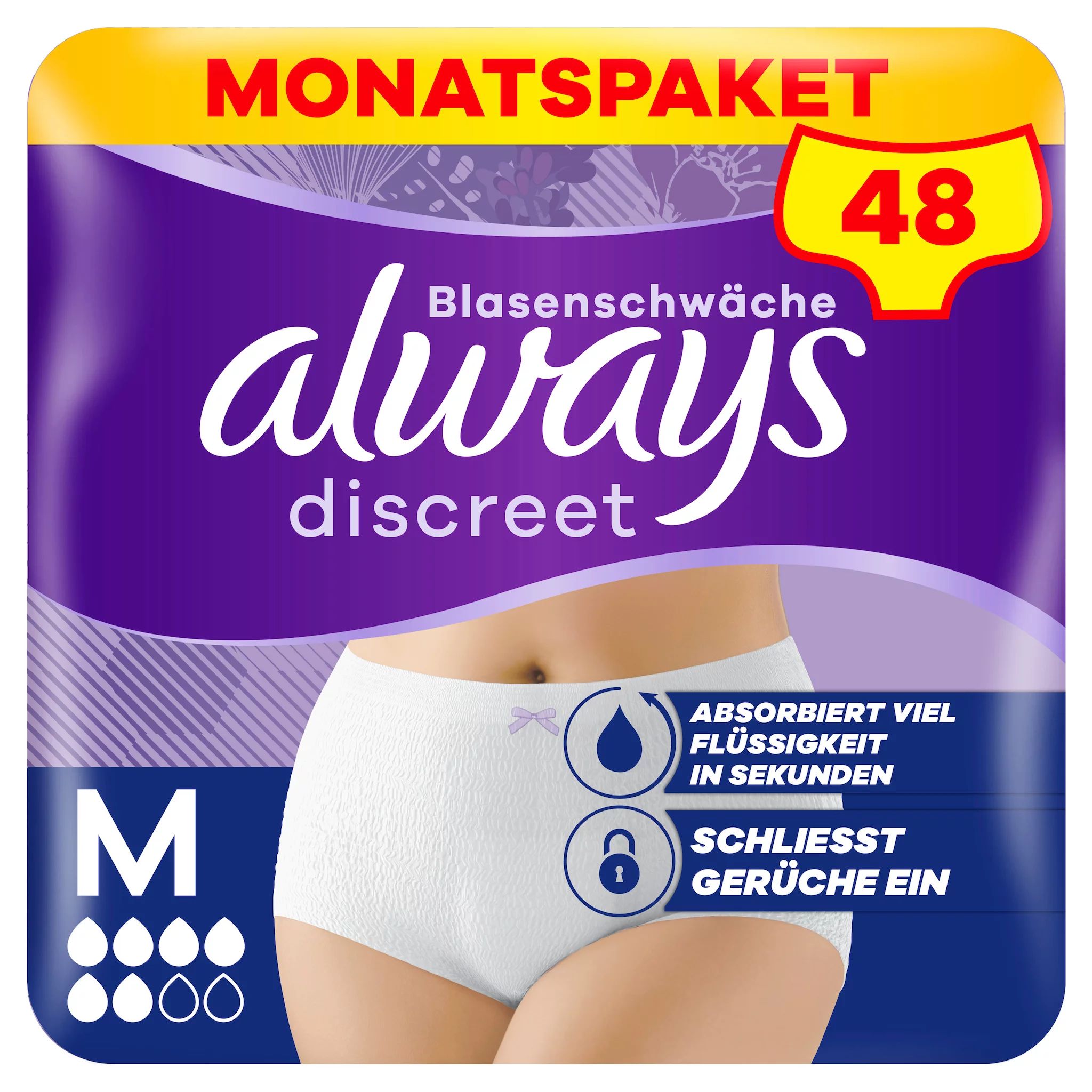 Always Discreet Inkontinenz-Höschen Normal, Größe M, 48 Höschen (4 Packungen x 12 Stück)