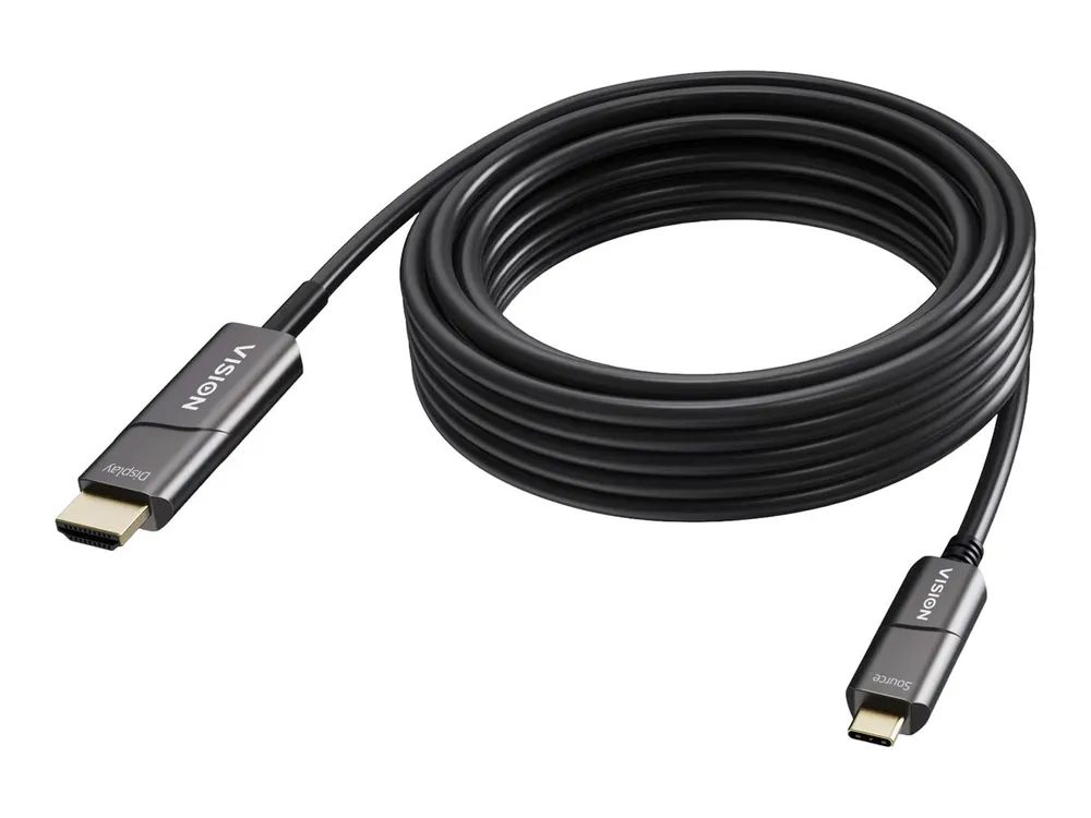 TECH DATA VISION - Adapterkabel - USB-C männlich zu HDMI männlich - 10 m - Glasfaser - Schwarz - Unterstützung für 4K60Hz (3840 x 2160)