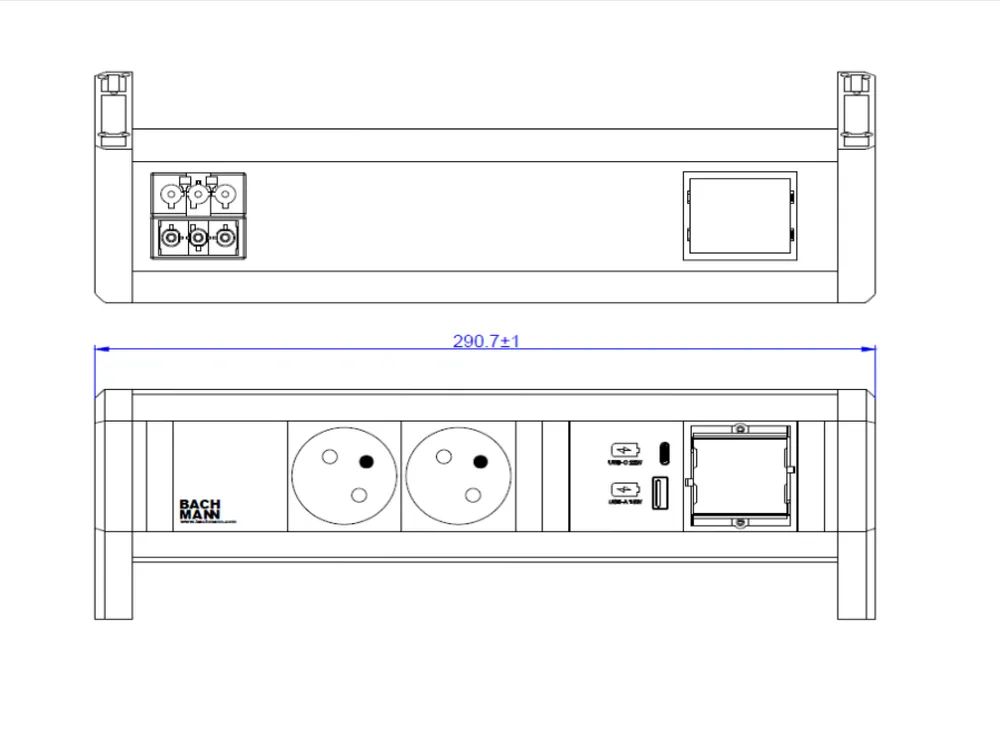 BACHMANN DESK 2xUTE 1xUSB A/C 22W 1xCM GST18 RAL9010