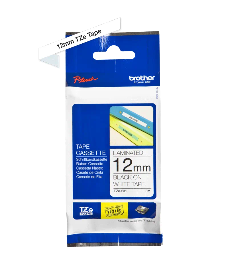 Brother TZe-231 - Standard-Klebstoff - Schwarz auf Weiß - Rolle (1,2 cm x 8 m)