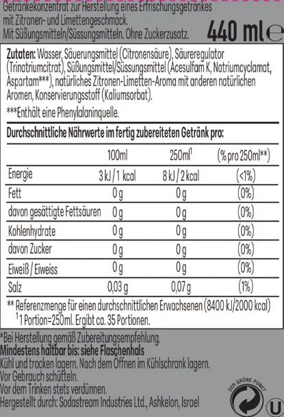 SodaStream drink mix Zitrone-Limette Zuckerfrei 440ml