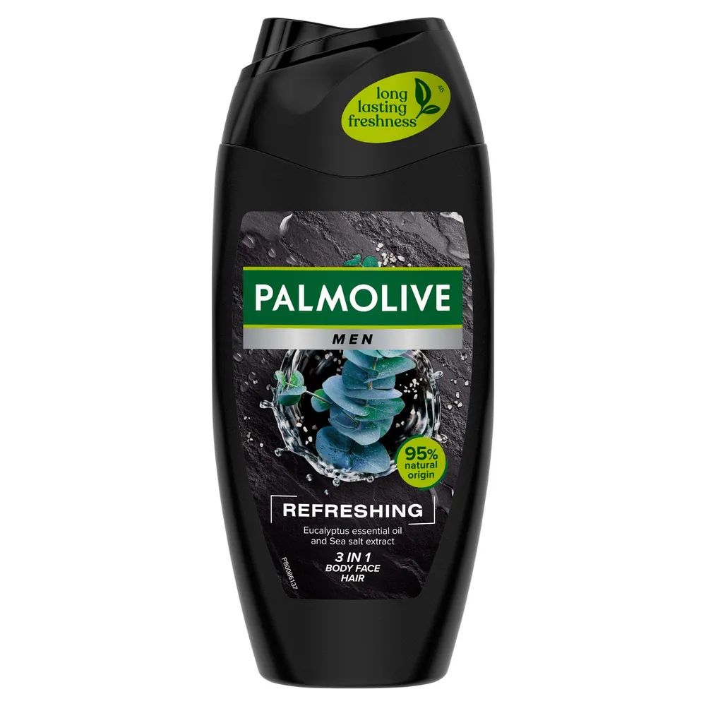 Palmolive Men Refreshing 3-in-1 Duschgel 250ml - mit ätherischem Eukalyptusöl und Meersalzextrakt
