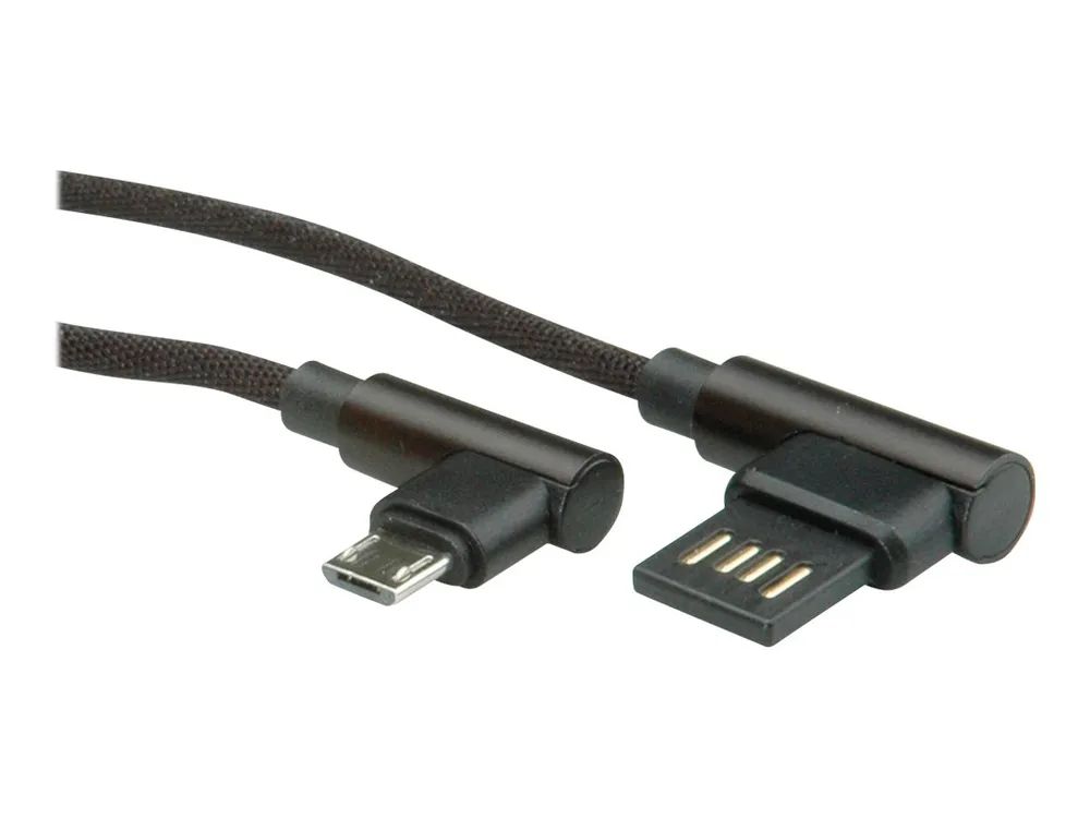 ROLINE USB-Kabel - USB (M) 90° abgeschrägt, umkehrbar zu Micro-USB Typ B (M)
