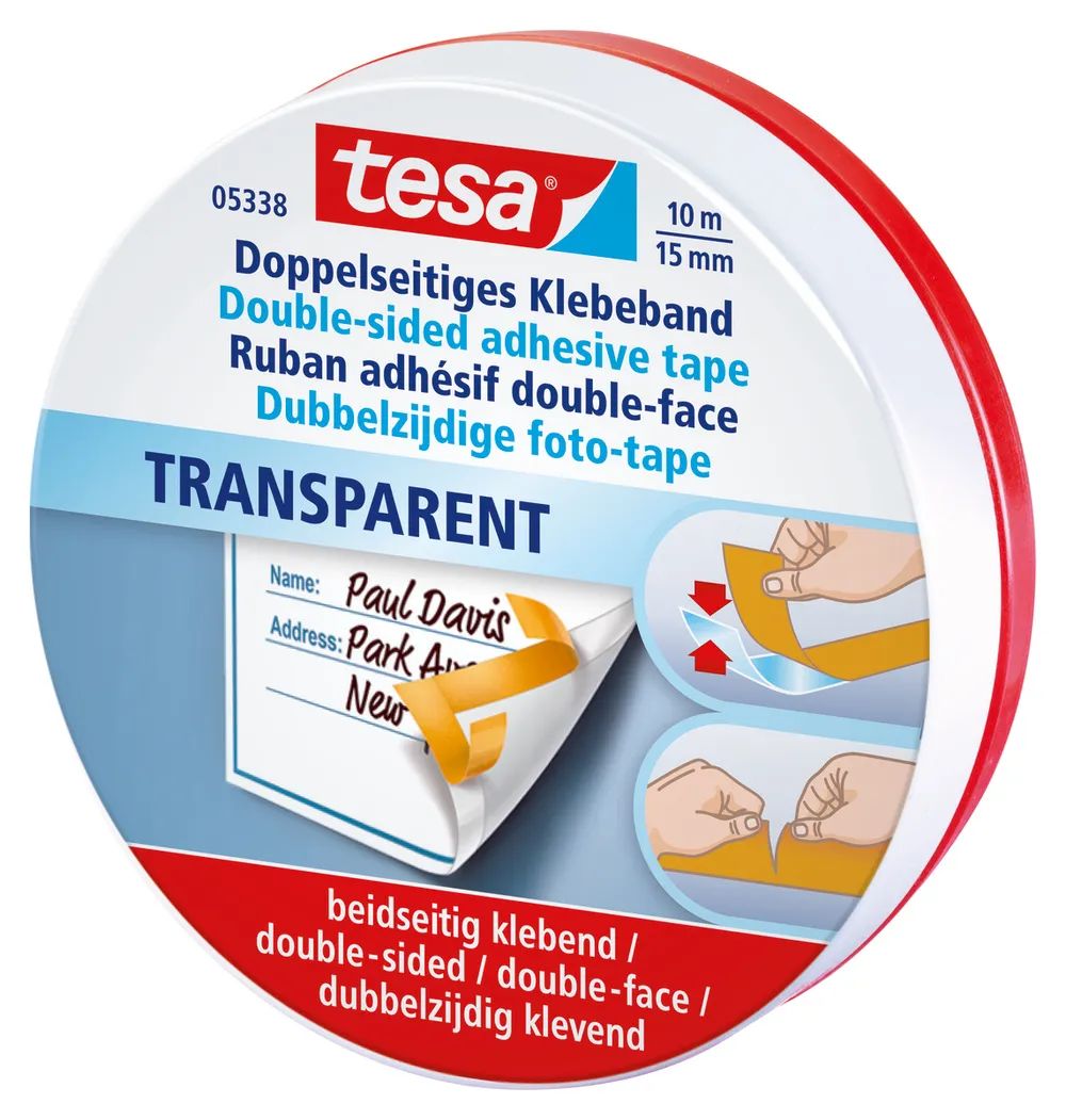 tesa® Fototape 10 m x 15 mm – doppelseitiges Klebeband für Fotos und Papier