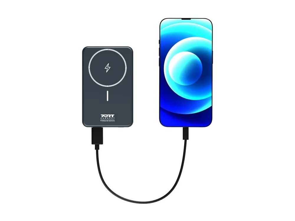 PORT Designs PORT Connect - Induktive Power Bank - Li-Pol - 10000 mAh - 37 Wh - 20 Watt - 2.4 A - PD - 2 Ausgabeanschlussstellen (USB Typ A, USB-C)