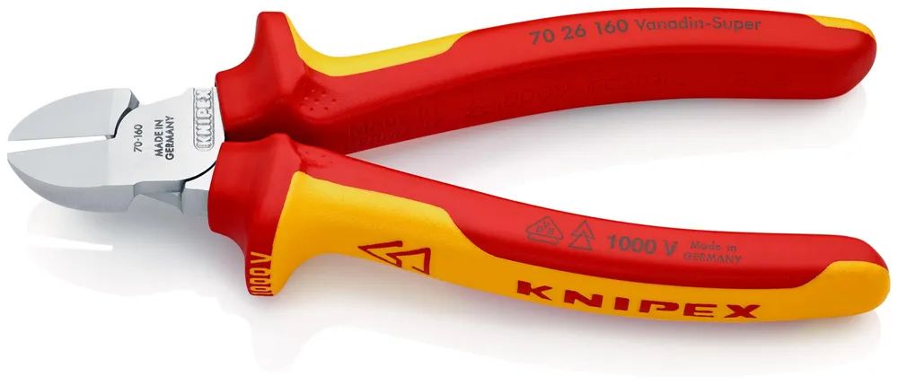 KNIPEX Seitenschneider isoliert mit Mehrkomponenten-Hüllen, VDE-geprüft verchromt 160 mm