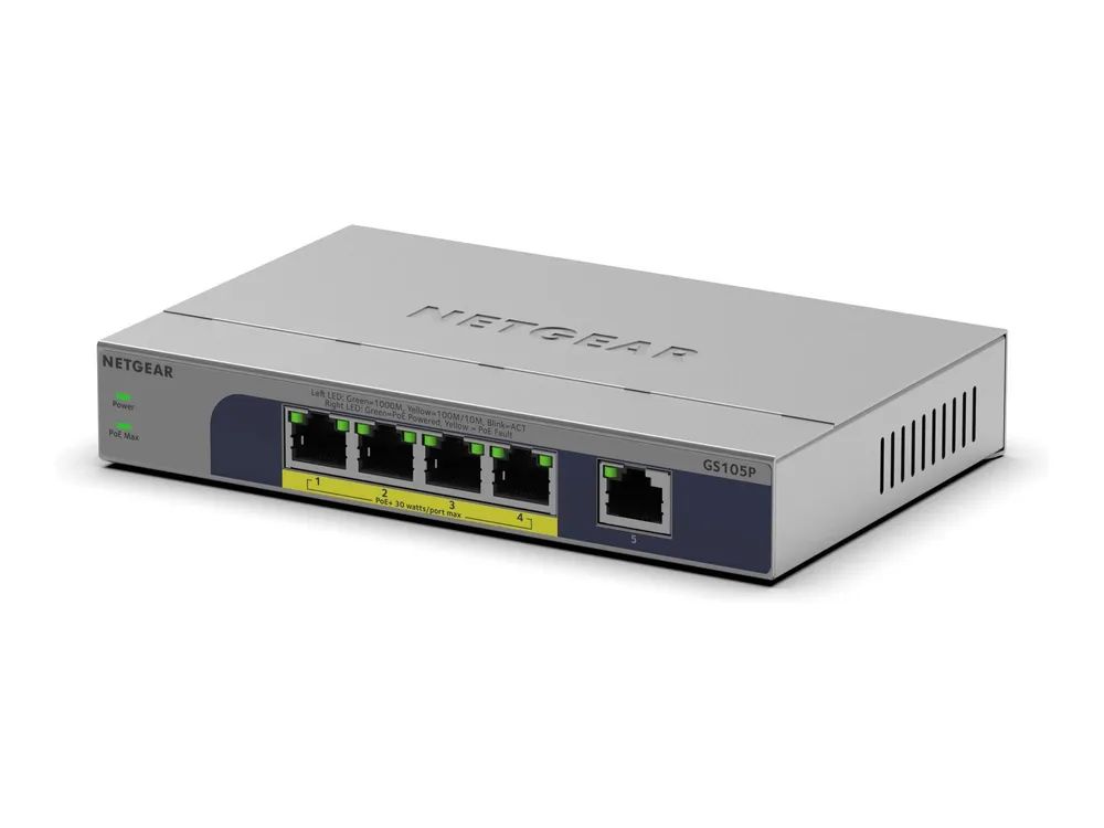 Netgear 5PT GB Unmanaged SWCH W/PoE+GS105P - Switch - 1 Gbps