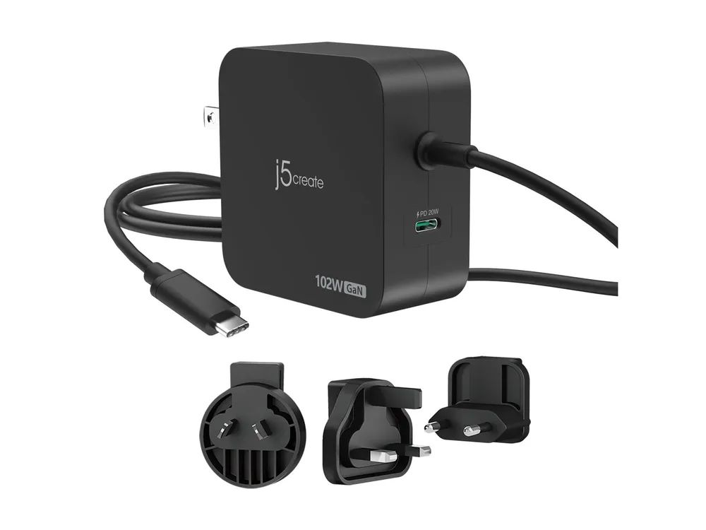 j5create JUP25102V - Netzteil - GaN - 102 Watt - PD 3.0, Smart IC - 2 Ausgabeanschlussstellen (24 pin USB-C)