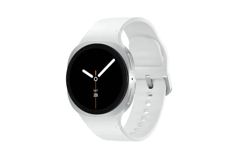 Samsung Galaxy Watch8 - 44 mm - silber - intelligente Uhr mit Sportband - Gummi - weiß - Bandgröße: M/L - Anzeige 3.7 cm (1.47")