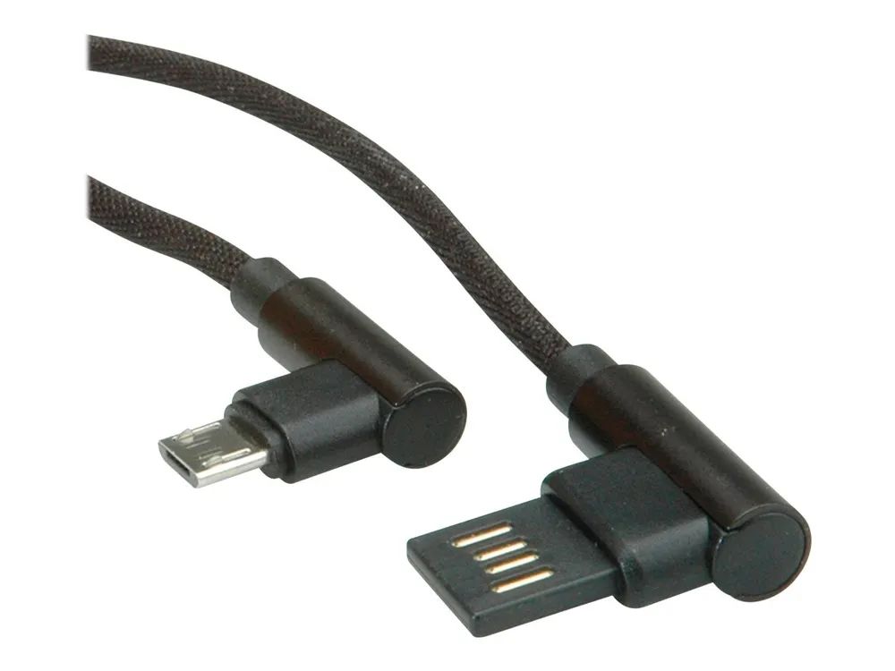 ROLINE USB-Kabel - USB (M) 90° abgeschrägt, umkehrbar zu Micro-USB Typ B (M)