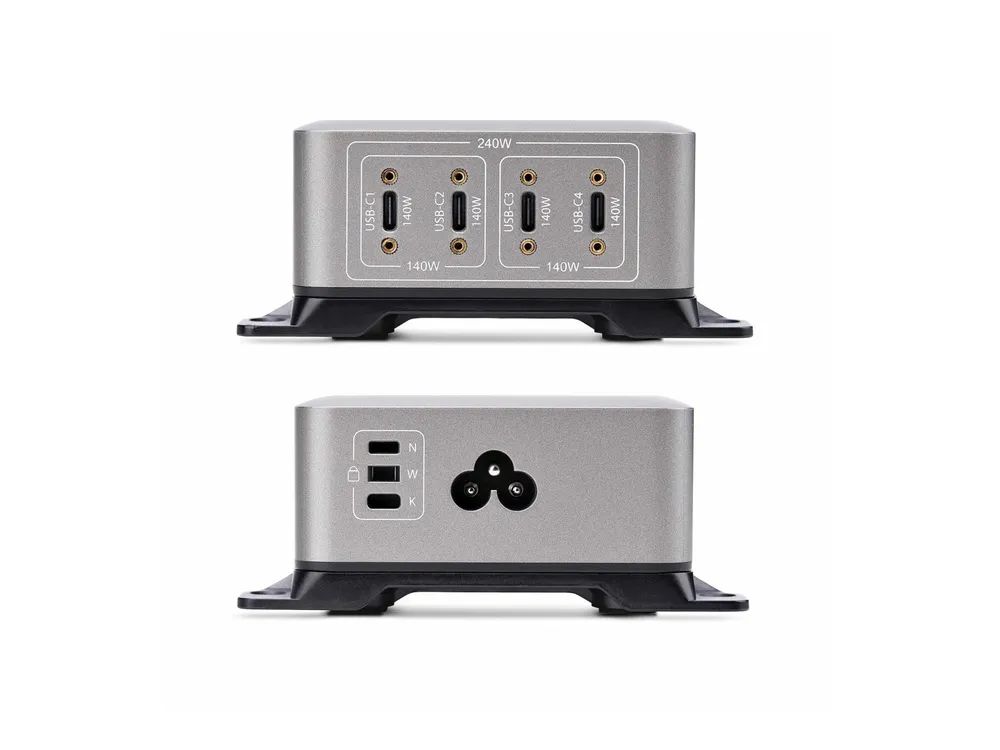 StarTech.com 4-Port USB-C Charger, 240W Total, Single Port 140W EPR - Netzteil - mit Oberflächenmontagehalterung - 240 Watt - 5 A - Power Delivery 3.1 - 4 Ausgabeanschlussstellen (24 pin USB-C)