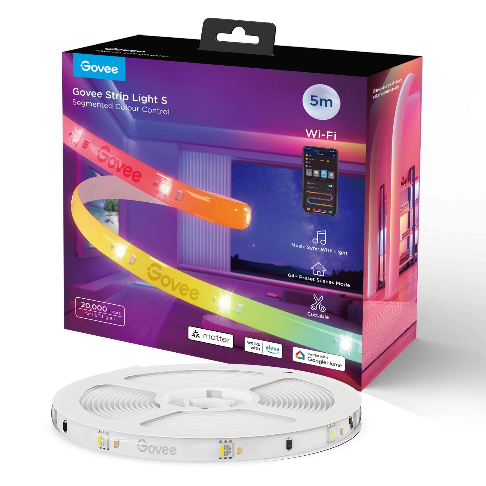 Govee RGBIC LED Strip Light Wi-Fi Bluetooth Matter 5.0m