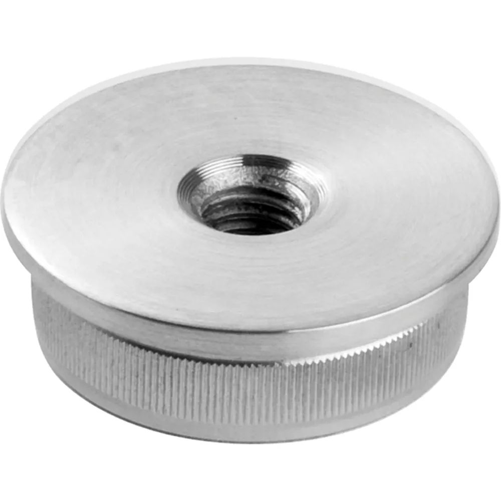 CROSO Rändelkappe flach mit Bohrung M8, für ø 42,4 x 3,0 mm, Edelstahl V2A